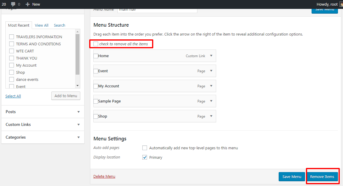 How to remove all menu items in WordPress admin panel – WEBinP